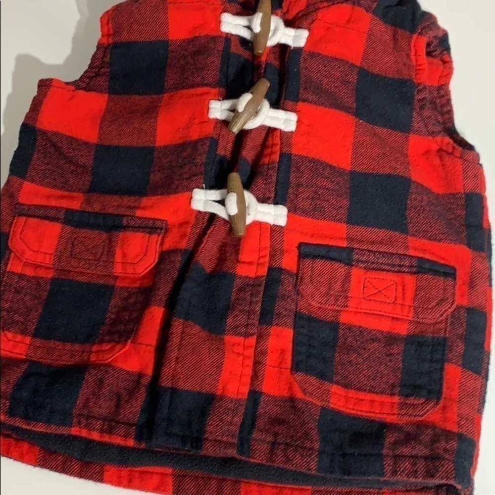 Carter’s plaid hooded fleece lined toggle vest kids 18 months lumberjack